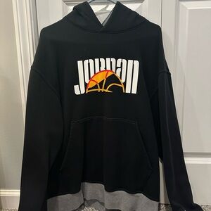 Jordan Black Crewneck Sweatshirt with White Logo and Red/Gold Basketball